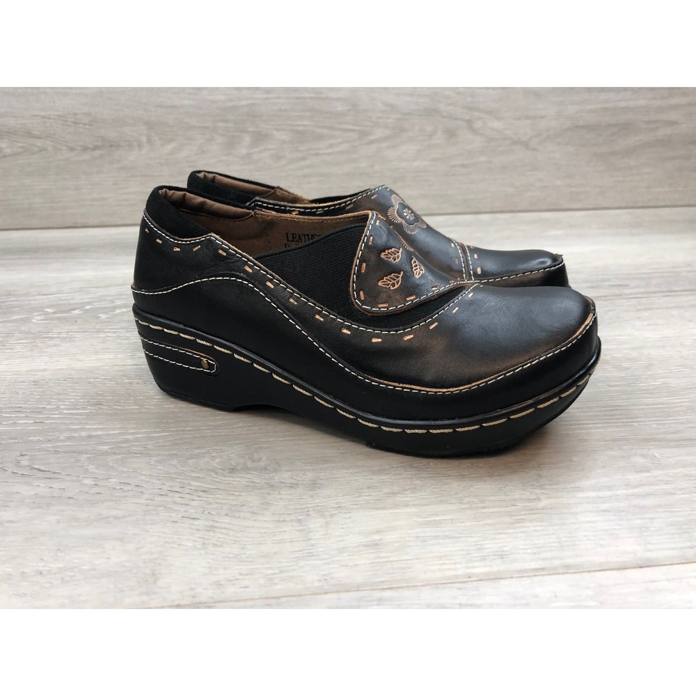 Spring Step Burbank Women's Mules‎ Wedge Black Leather Clog 6 Comfort Shoes